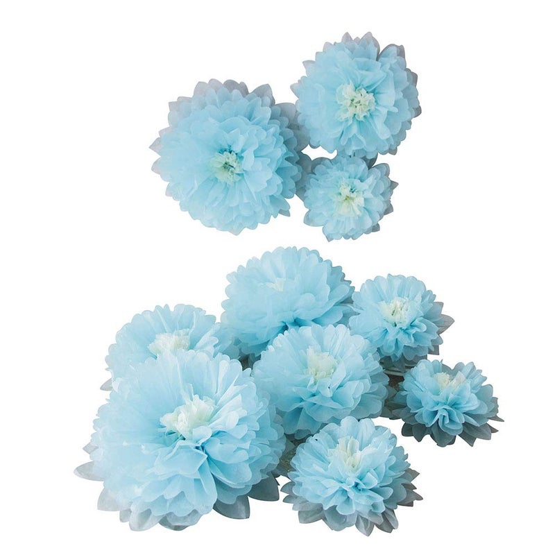 Mybbshower 9pcs Mixed 7'' 9'' 11'' Blue Tissue Paper Pom Poms Flower for It's A Boy Baby Shower Birthday Nursery Room Decorations - Image 1